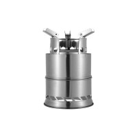 Portable Stainless Steel Round Wood Burning Stove, Outdoor Camping Picnic Stove, Charcoal & Solid Alcohol Stove (Small Size)