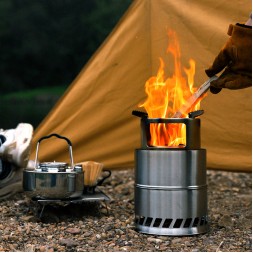 Portable Stainless Steel Round Wood Burning Stove, Outdoor Camping Picnic Stove, Charcoal & Solid Alcohol Stove (Small Size)