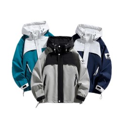 Color Block Trendy Korean Style Spring Autumn Outdoor Jacket for Men, Windproof Hiking Coat for Sports