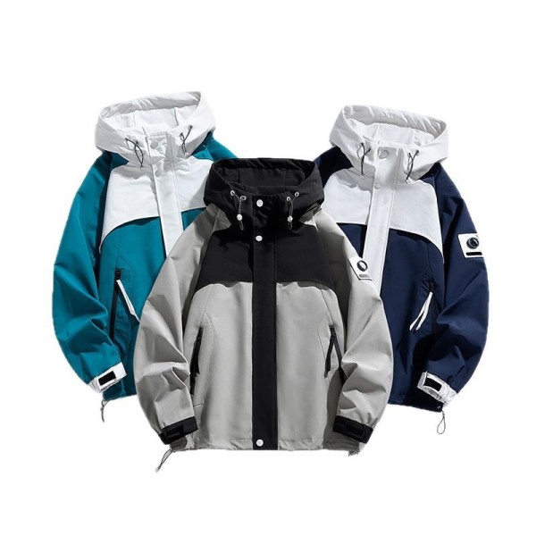 Color Block Trendy Korean Style Spring Autumn Outdoor Jacket for Men, Windproof Hiking Coat for Sports