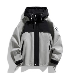 Color Block Trendy Korean Style Spring Autumn Outdoor Jacket for Men, Windproof Hiking Coat for Sports